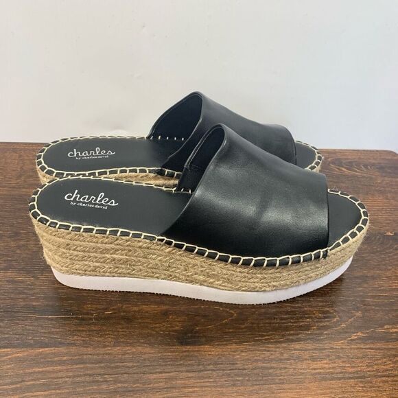 CHARLES BY CHARLES DAVID Black Contrast Stitching Platform Espadrille Shoes 9M - Picture 4 of 8